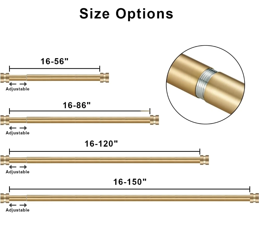 16-86 inch Adjustable Curtain Rod Set, Warm Gold - photo 4