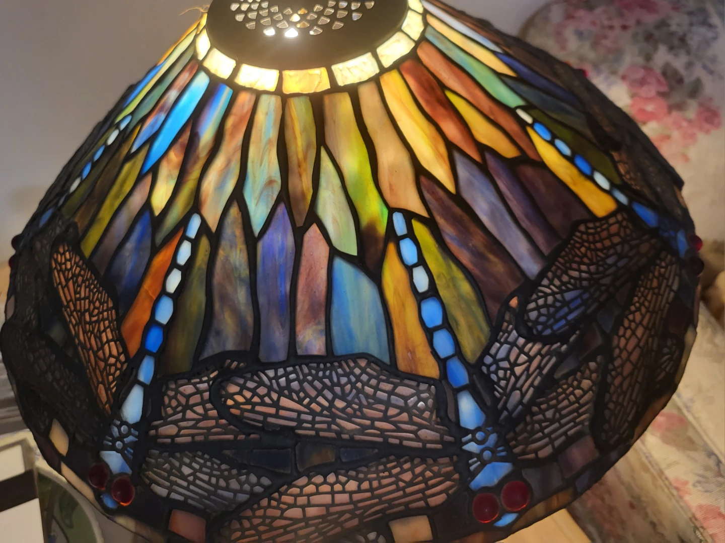 Tiffany Style Stained Glass Dragonfly Lamp - photo 2