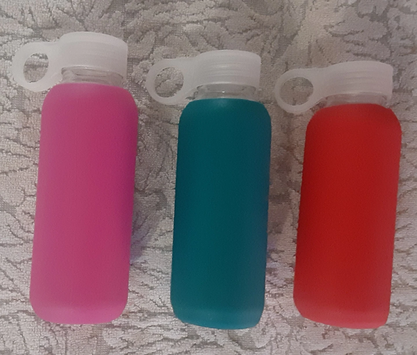 Set of 3 Glass Water Bottles with Silicone Sleeves
