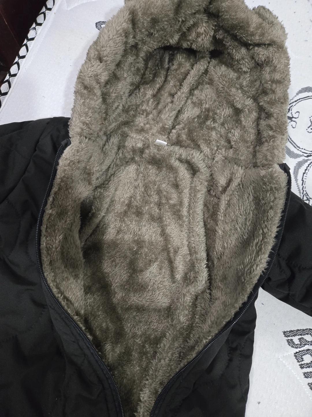 Black Quilted Snowsuit with Faux Fur Hood - photo 2