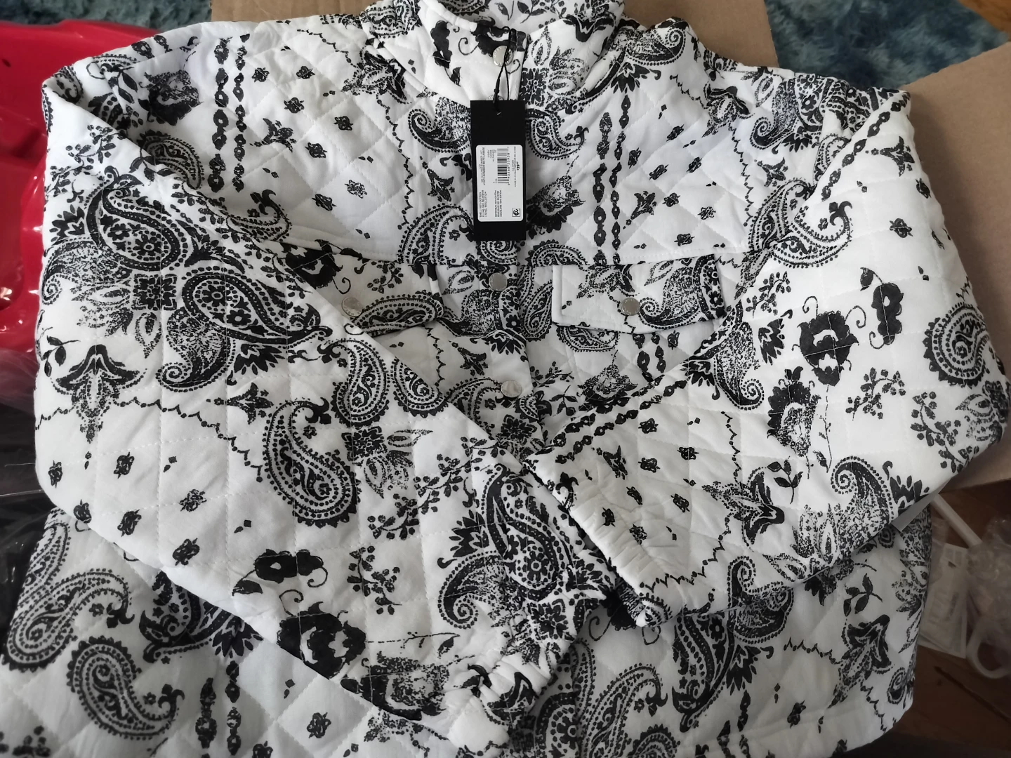 Quilted Paisley Button-Up Jacket 🧡