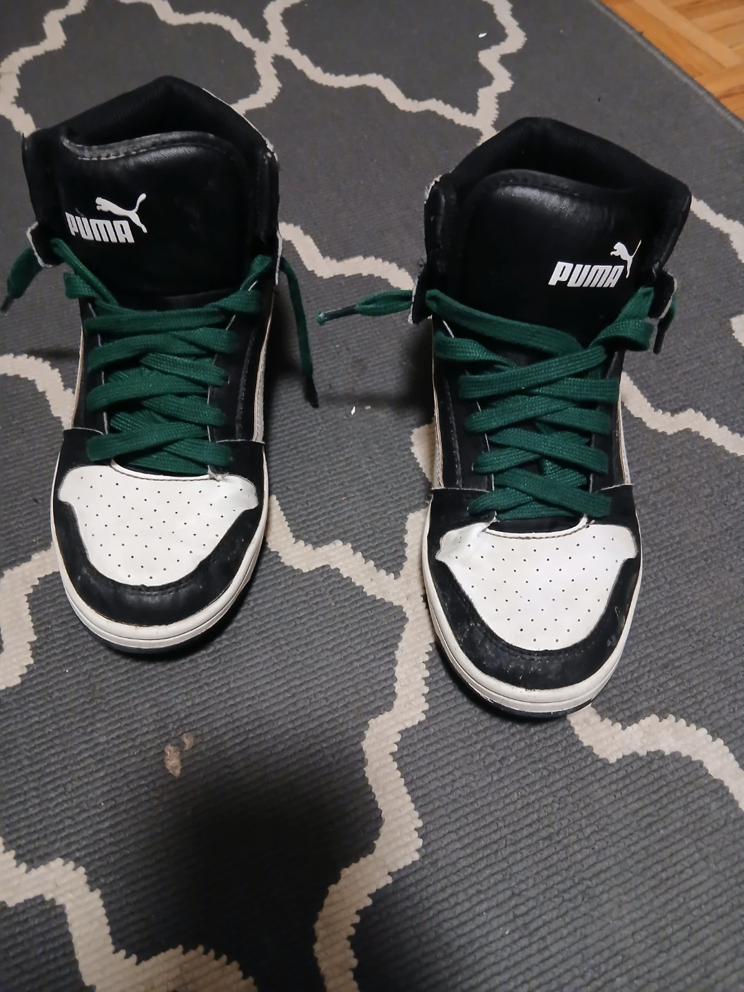 Puma High-Top Sneakers - Black/White with Green Laces