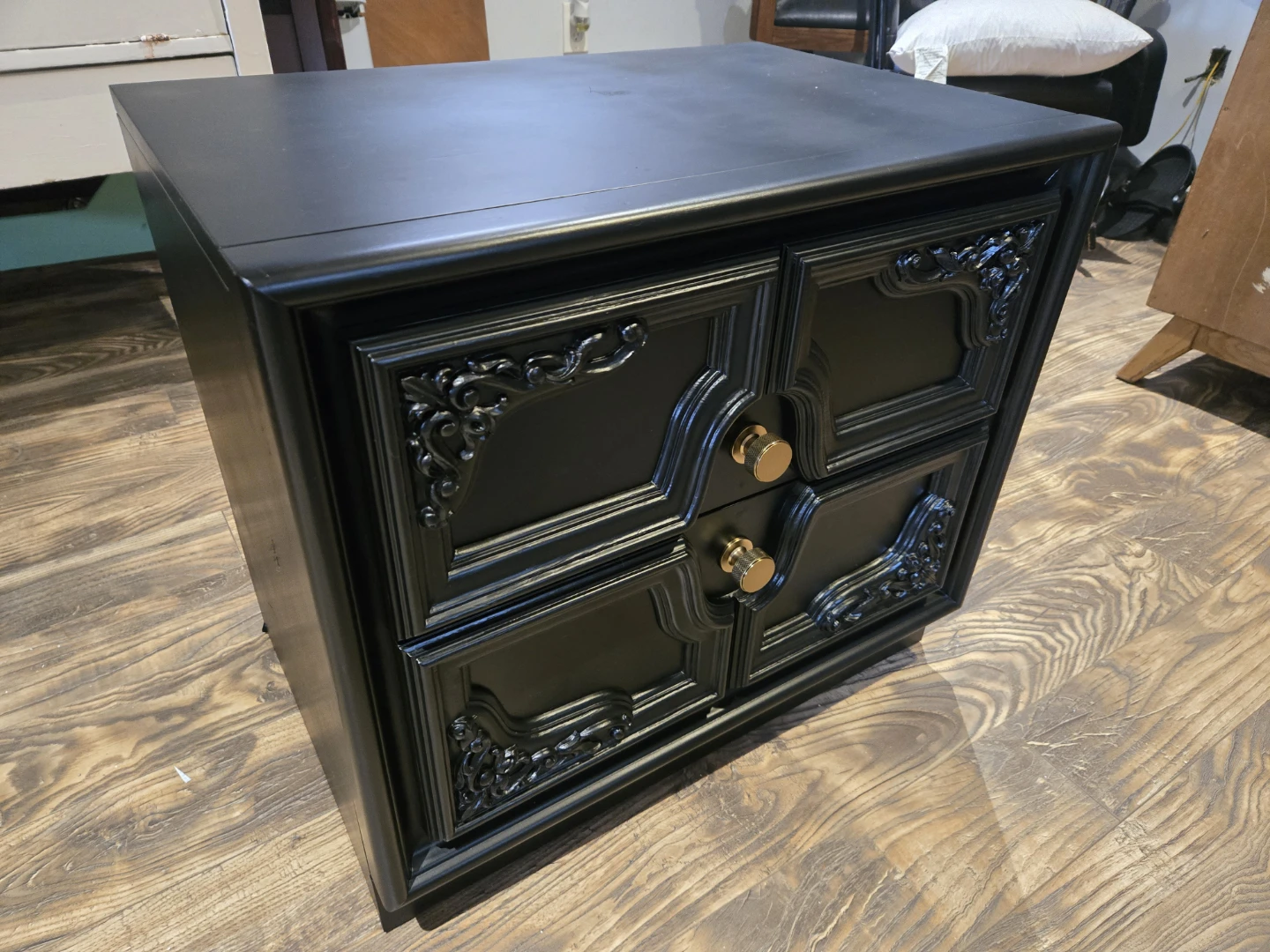Black Vintage Spanish Colonial Nightstand with 2 Drawers - photo 2
