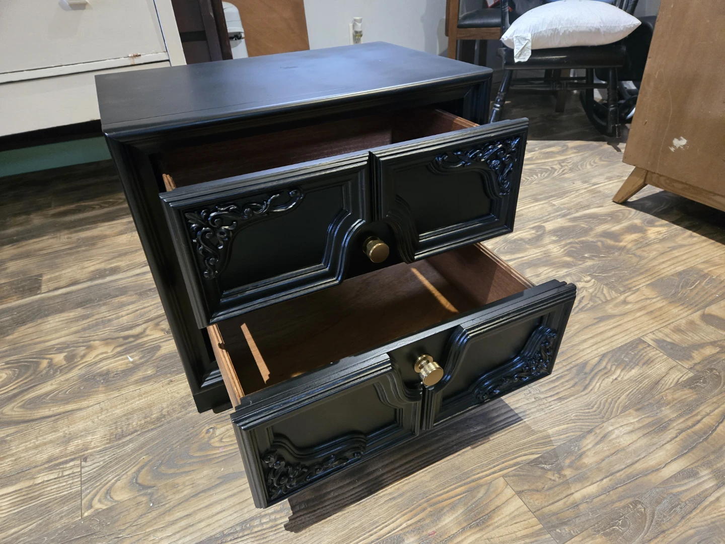 Black Vintage Spanish Colonial Nightstand with 2 Drawers - photo 5