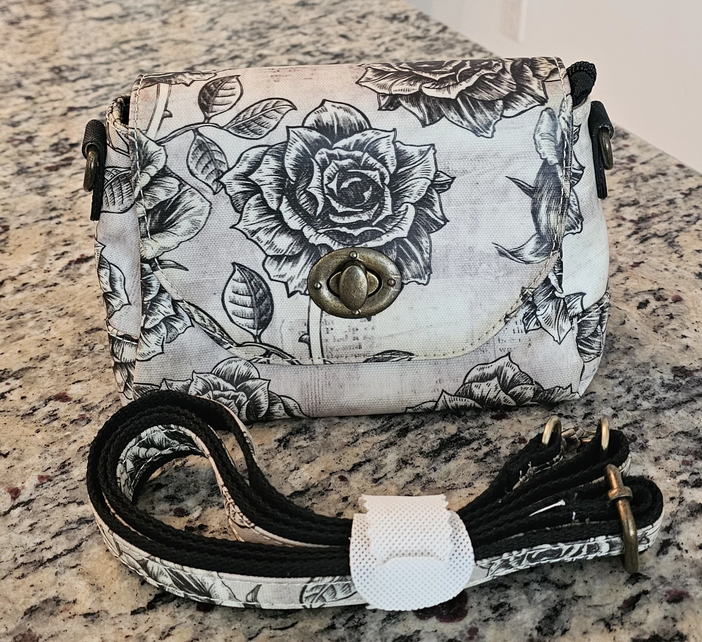 Floral Rose Print Crossbody Bag with Adjustable Strap