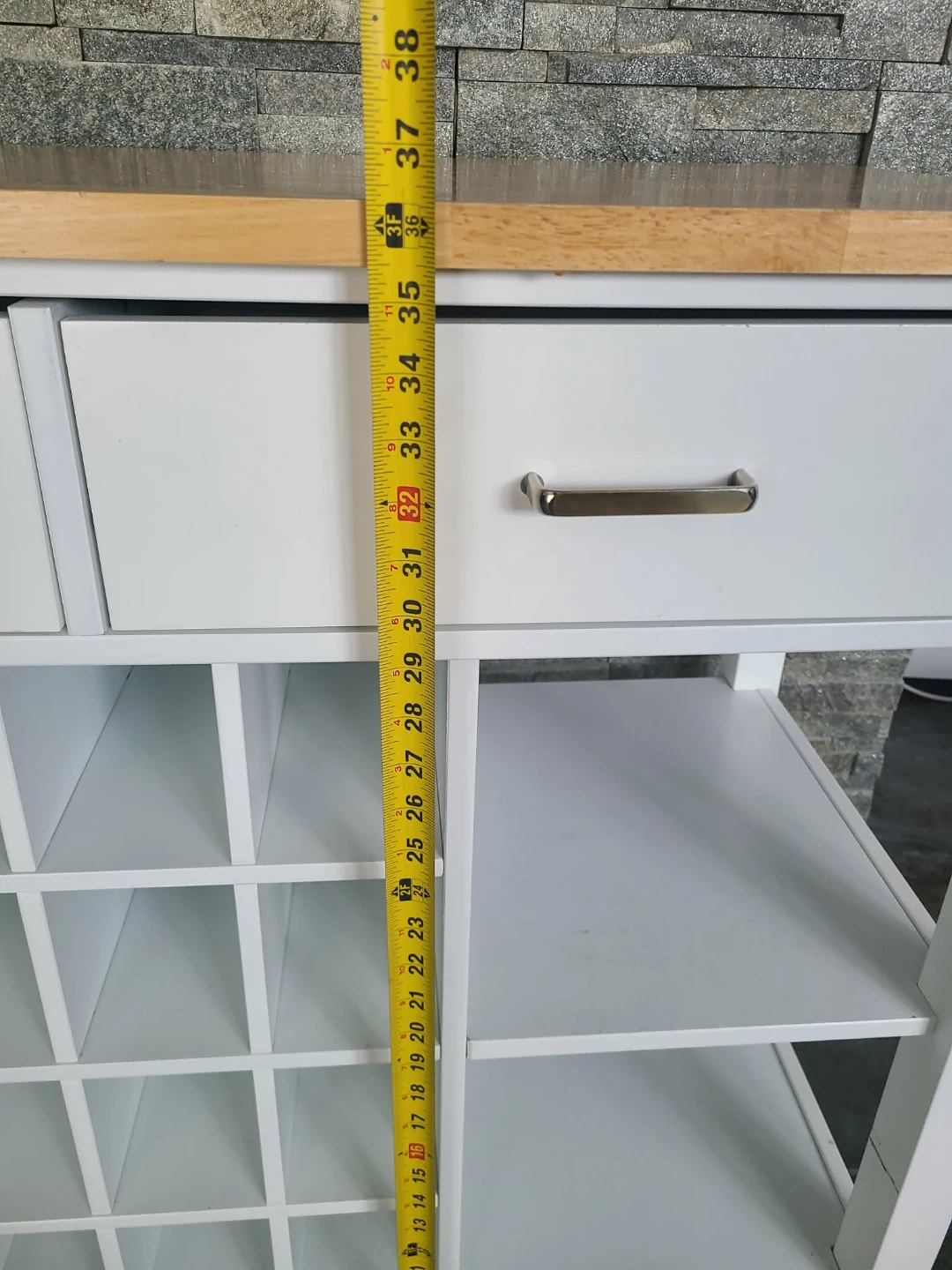 White Kitchen Cart with Wood Top
