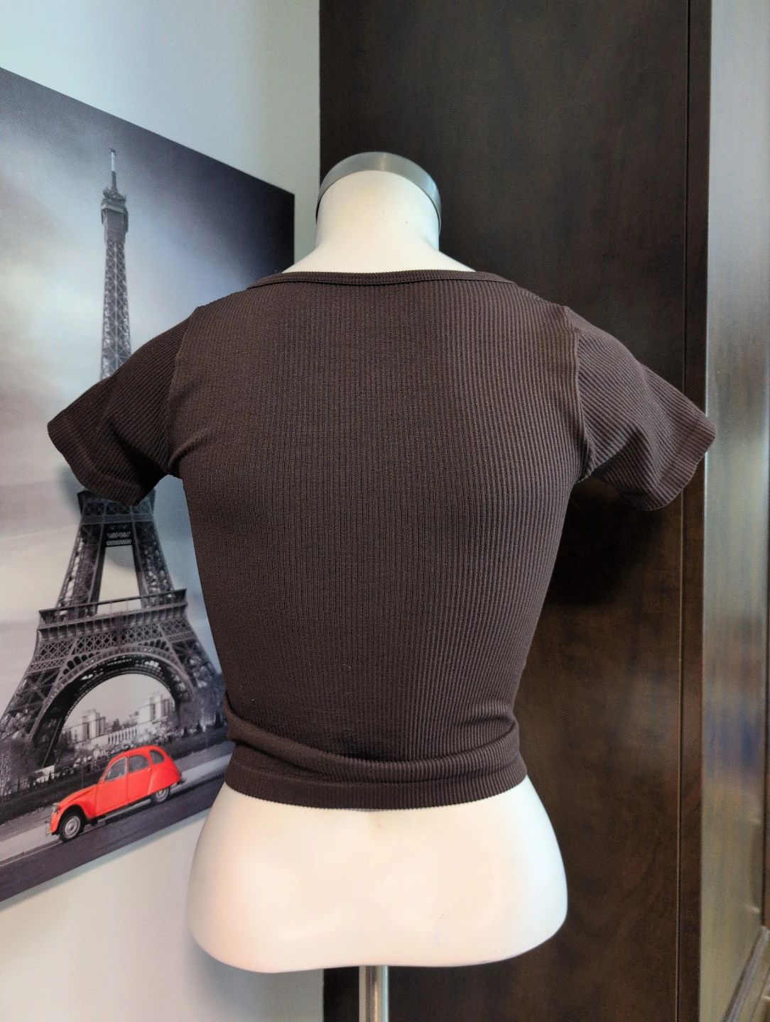 HAR LOW Short Sleeve Scoop Neck Ribbed Top - Brown - photo 3