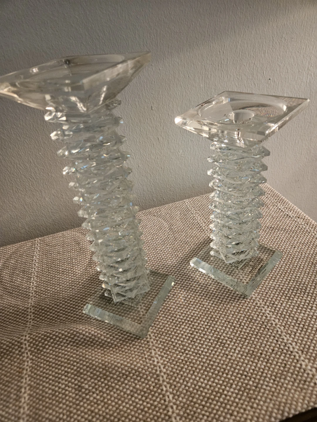 HEAVY crystal. Pilar candlestick Holders - Pair