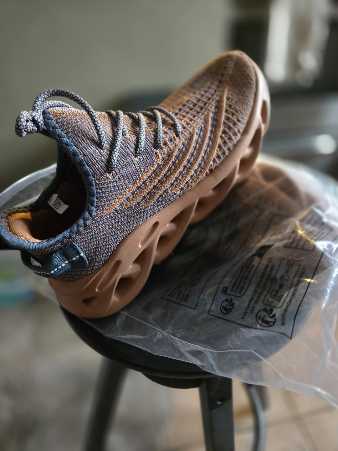 Brown and Blue Knit Athletic Shoes Size 40