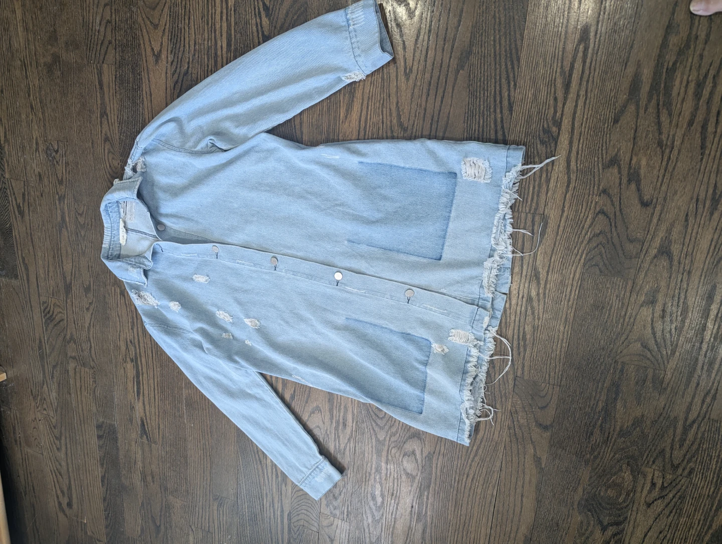 En Creme Distressed Denim Dress - Size S