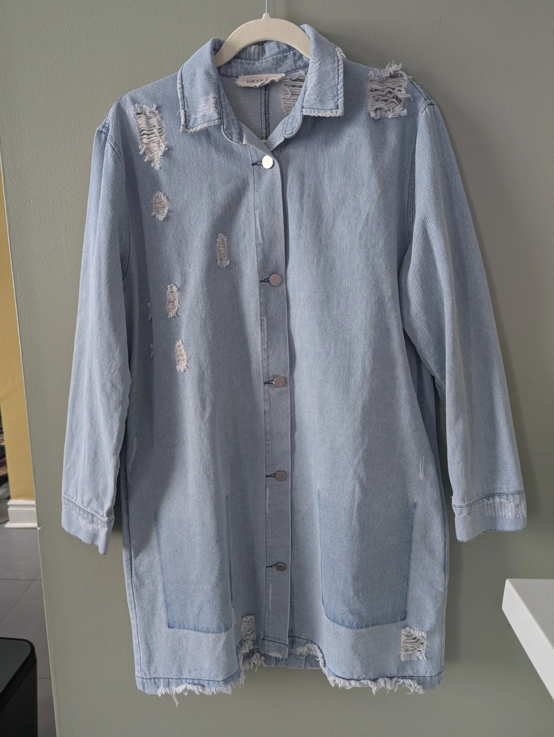 En Creme Distressed Denim Dress - Size S - photo 2
