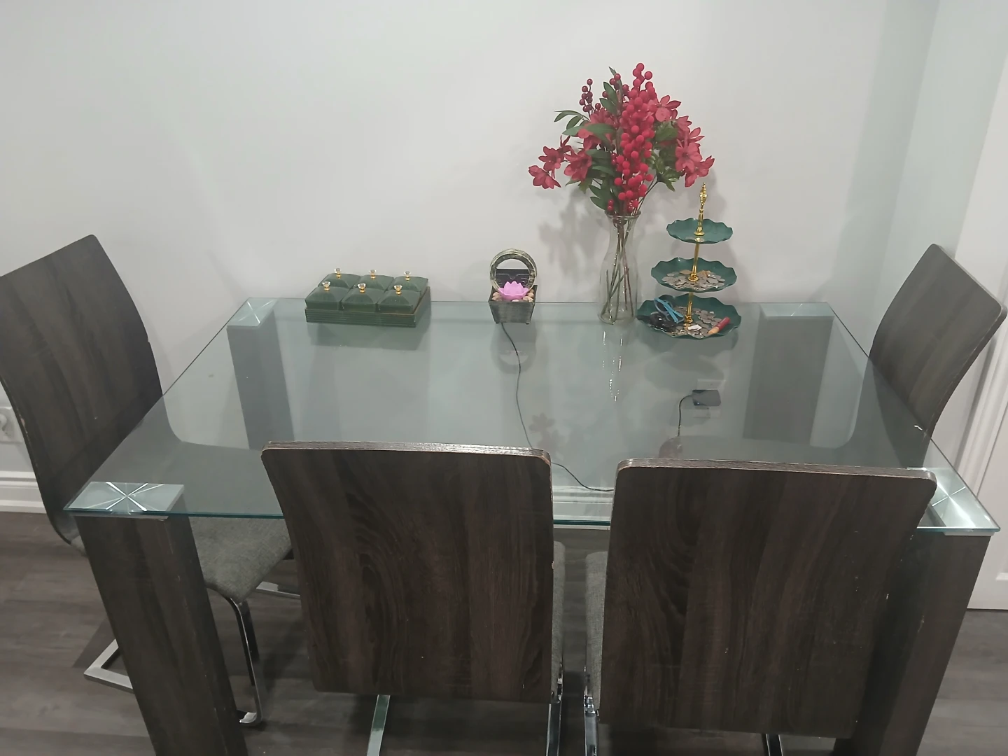 Glass Top Dining Table with 4 Chairs