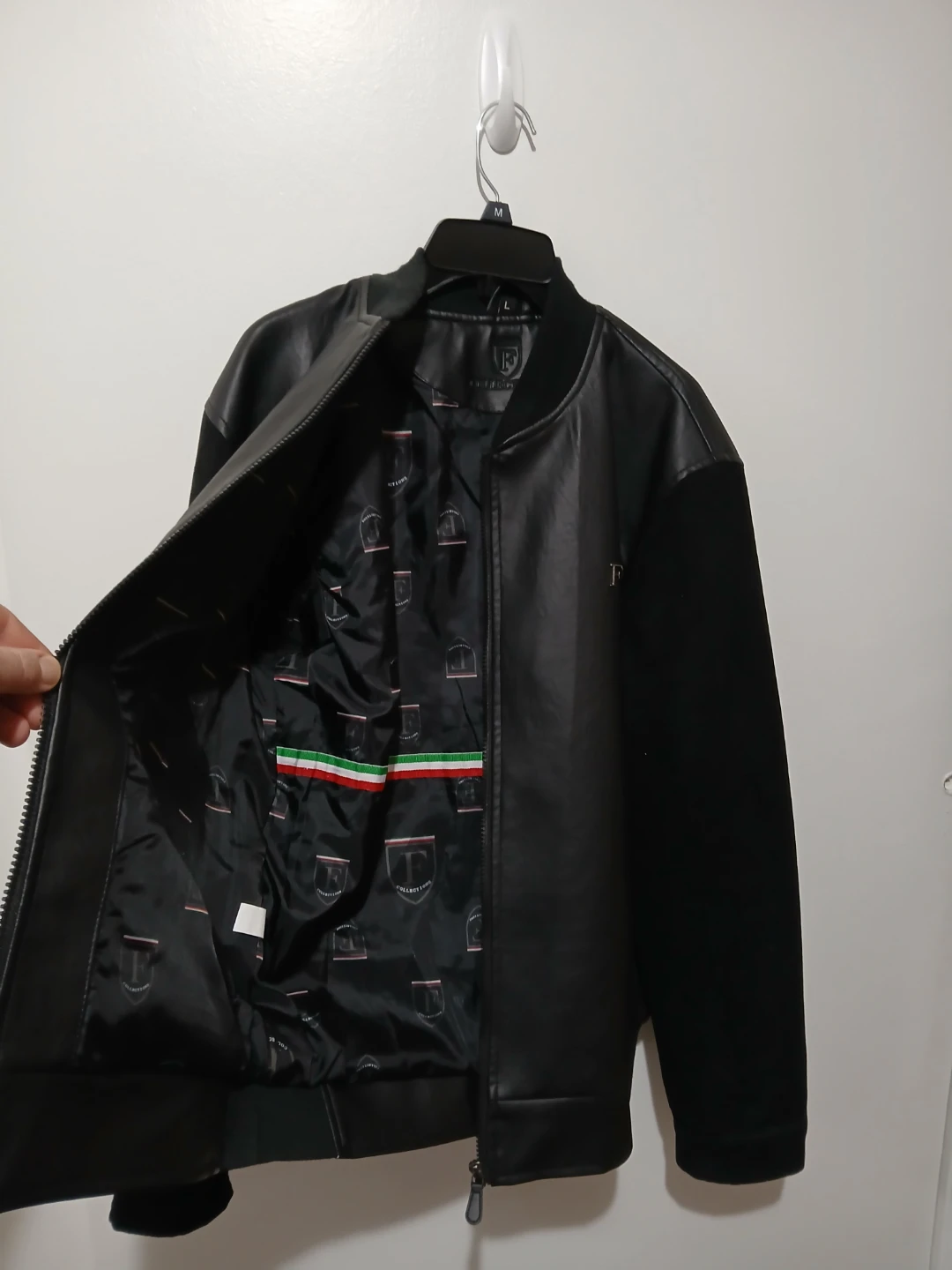 Black Faux Leather & Suede Bomber Jacket