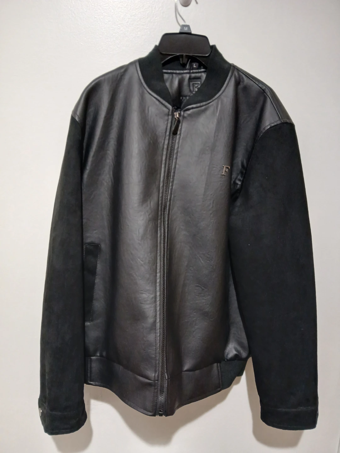 Black Faux Leather & Suede Bomber Jacket - photo 2