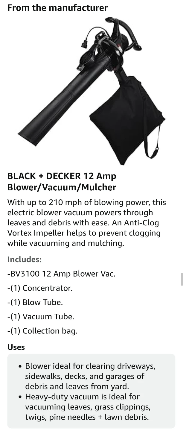 BLACK+DECKER 3-in-1 Electric Leaf Blower, Leaf Vacuum, Mulcher - photo 5