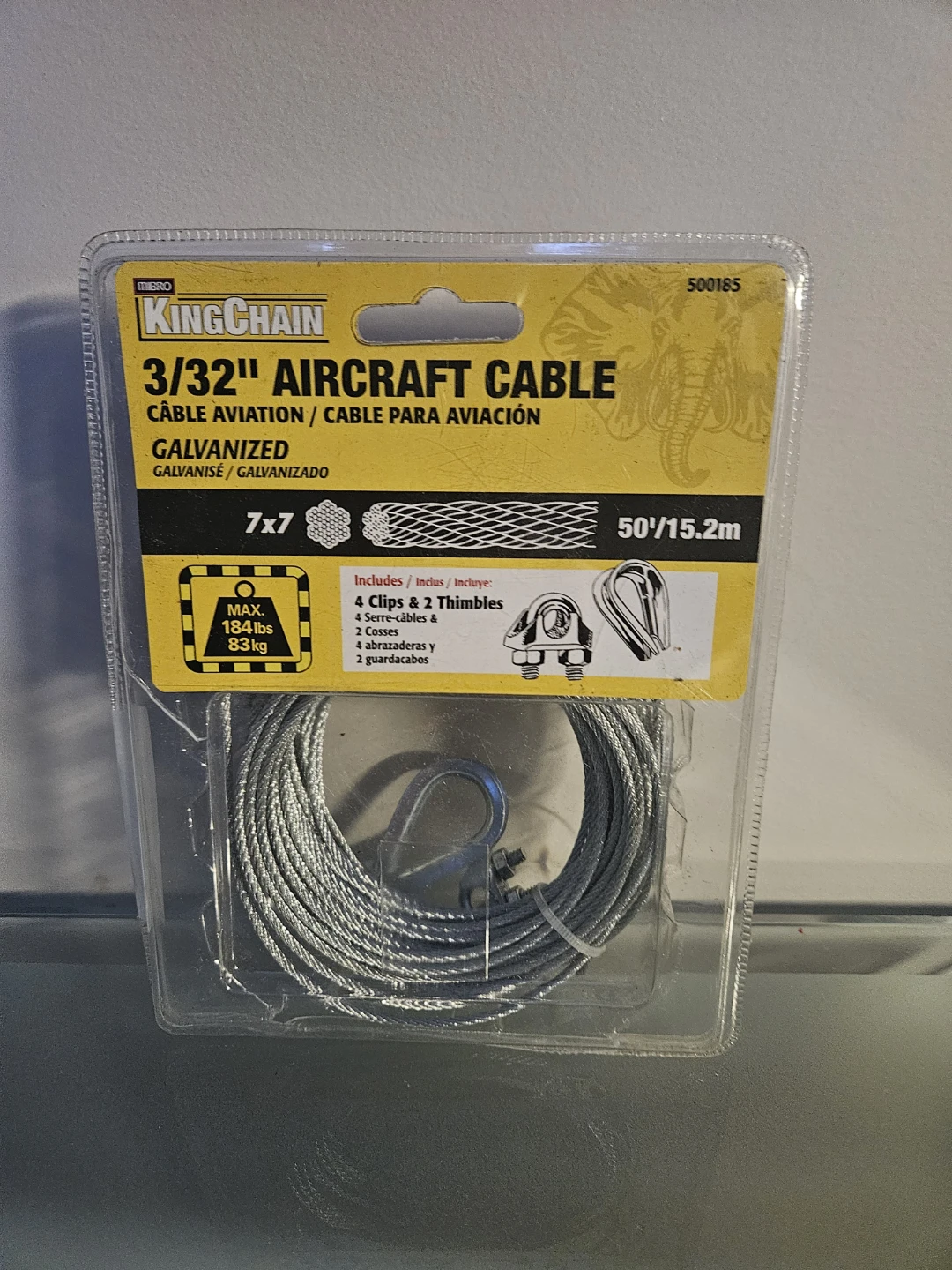 King Chain 3/32" Galvanized Aircraft Cable - 50ft