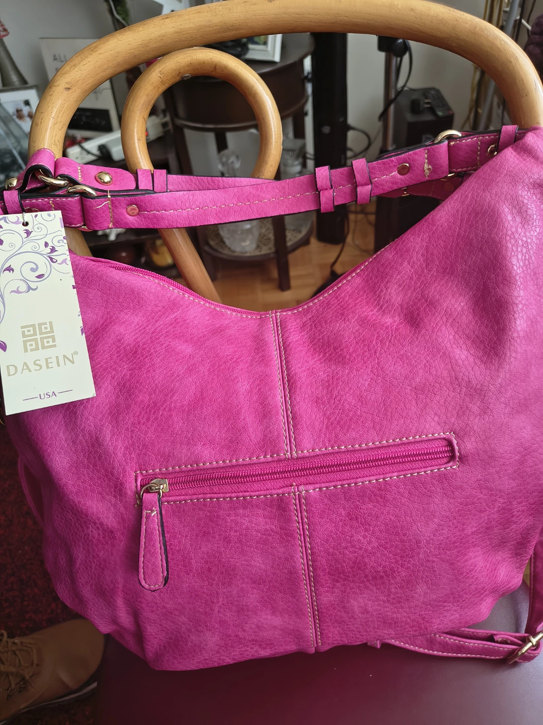 Fuschia pink shoulder bag  with long and short handles New - photo 5