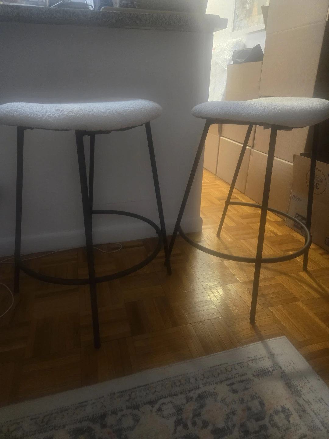 Set of 2 White Teddy Fabric Bar Stools