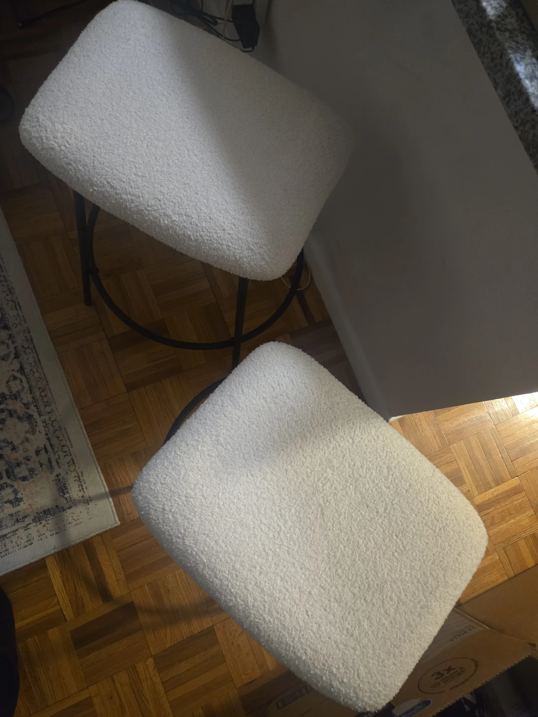 Set of 2 White Teddy Fabric Bar Stools - photo 2
