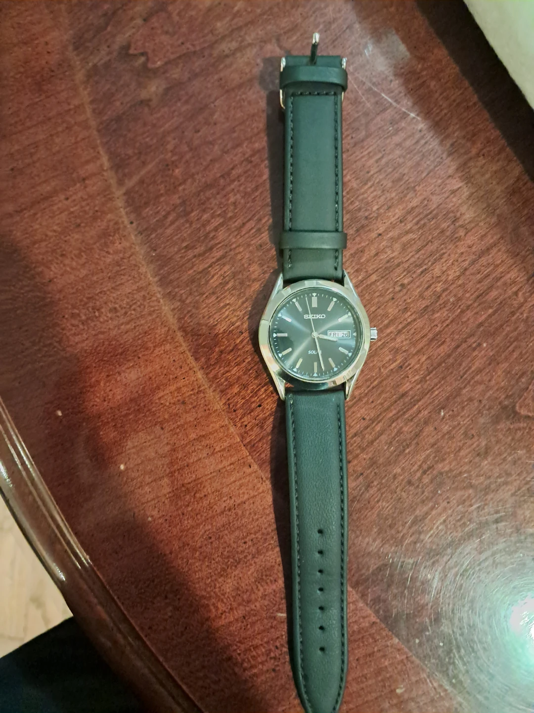 Seiko SNE039 Solar Watch with Black Leather Strap - photo 3