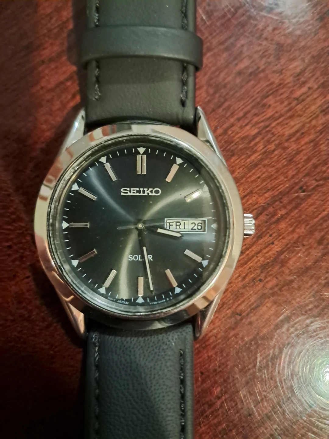 Seiko SNE039 Solar Watch with Black Leather Strap - photo 5