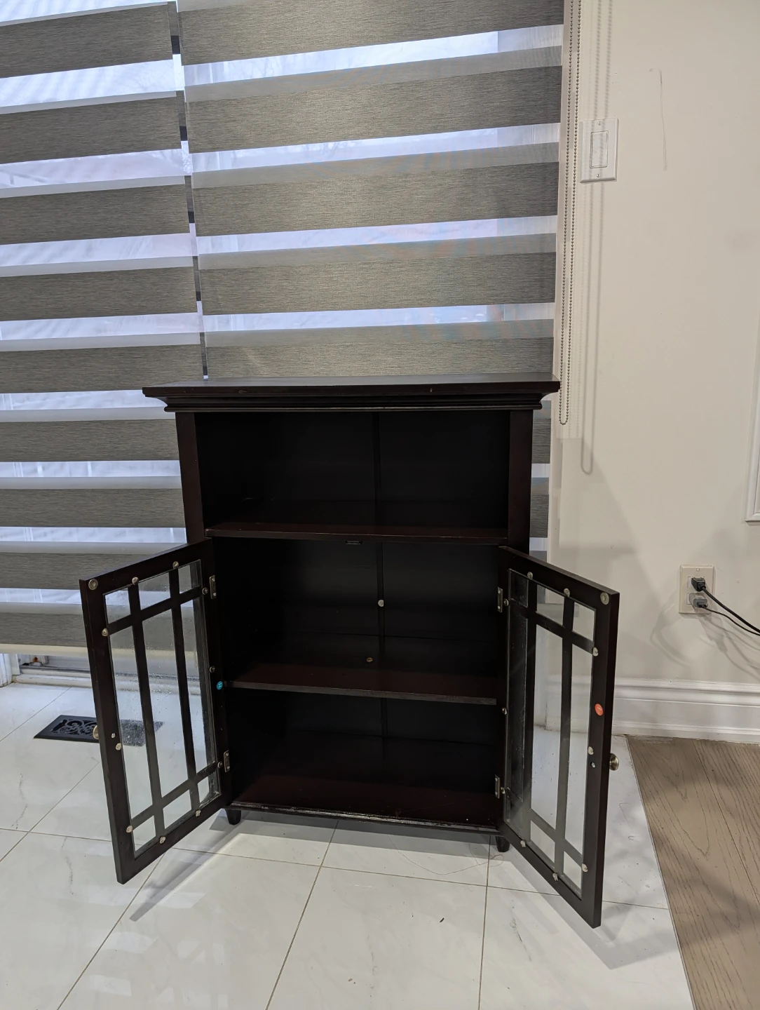 Dark Brown Media Console Cabinet with Glass Doors - photo 2