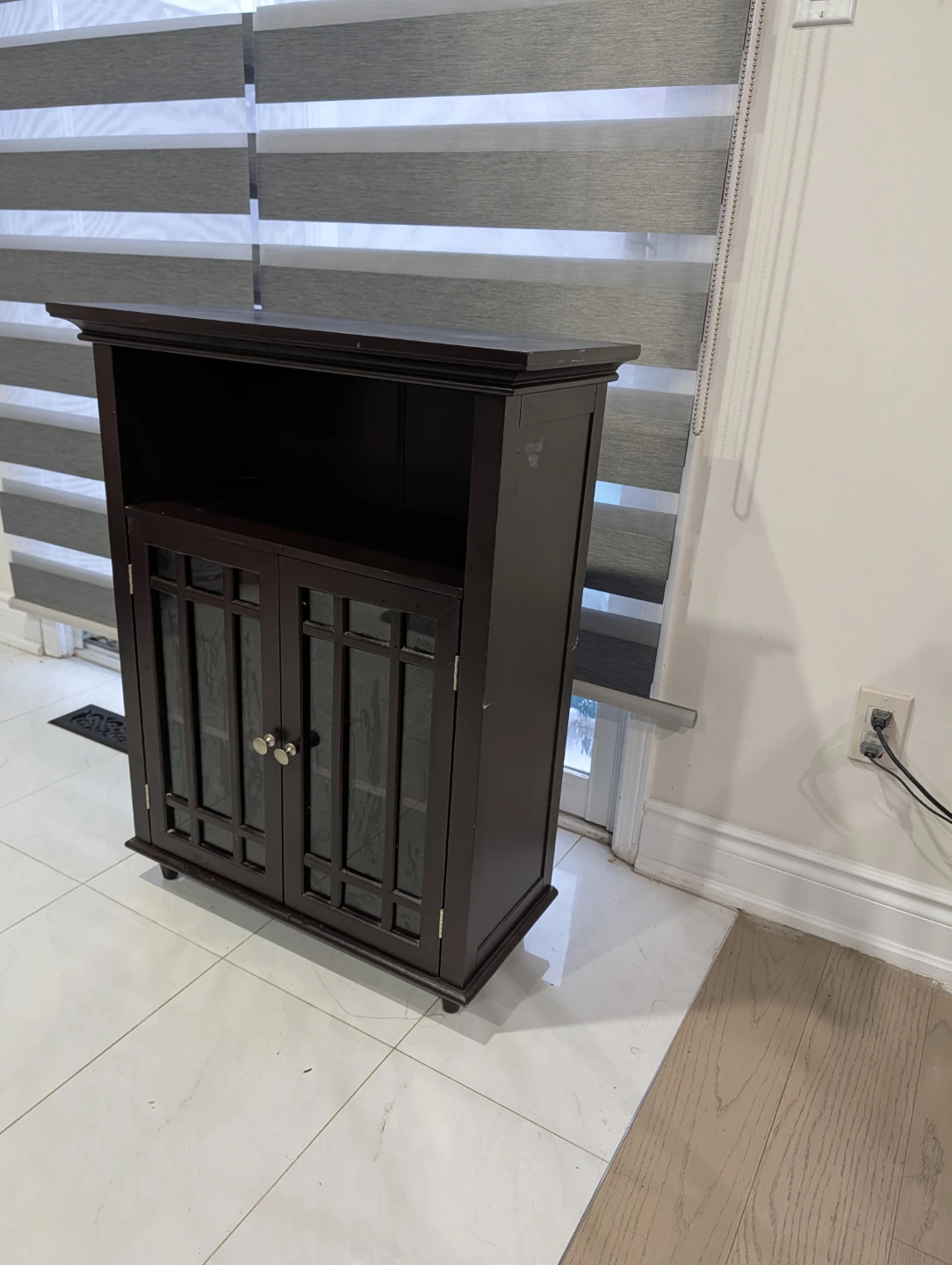 Dark Brown Media Console Cabinet with Glass Doors - photo 3