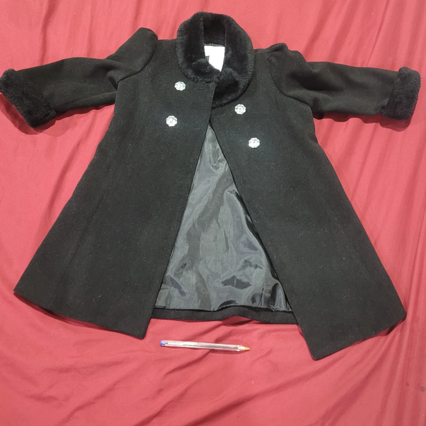 🏆Heirlooms by Chloe Girls Black Faux Fur Trim Coat 18M