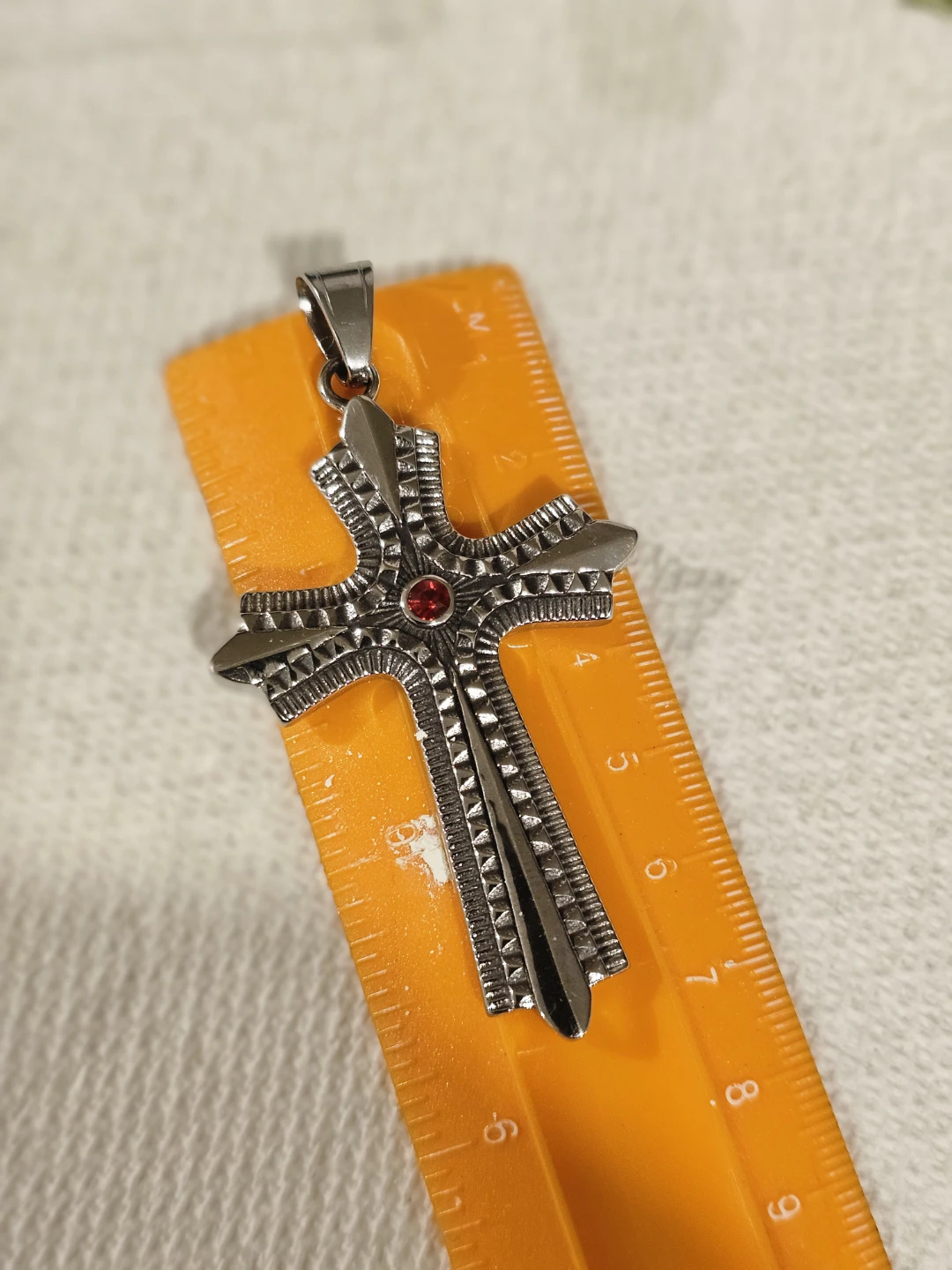 Cross Pendant with Red CZ Gem - photo 3