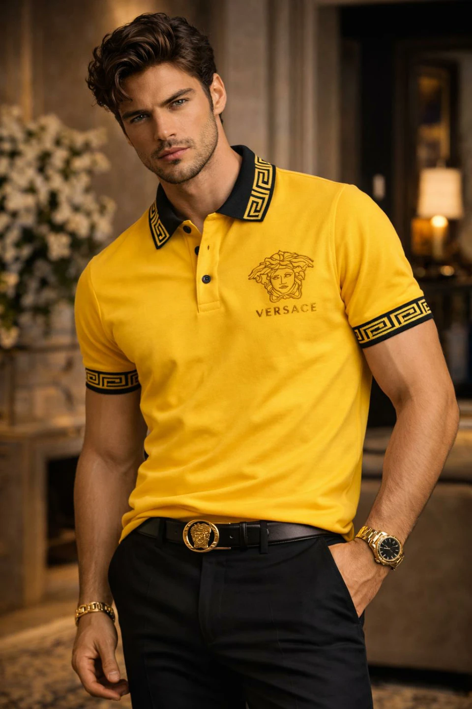 Versace Men's Yellow Medusa Polo Shirt - photo 2
