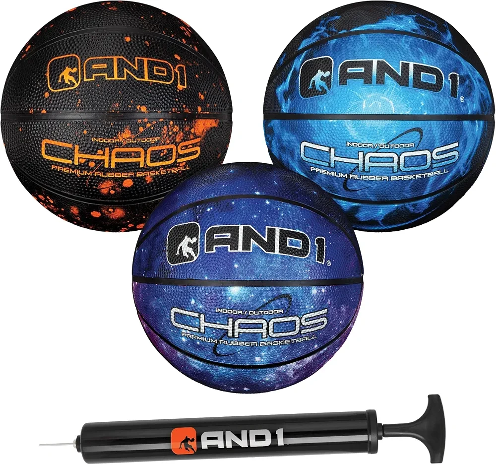 AND1 Chaos Premium Rubber Basketballs (3-Pack) + Pump 🥕