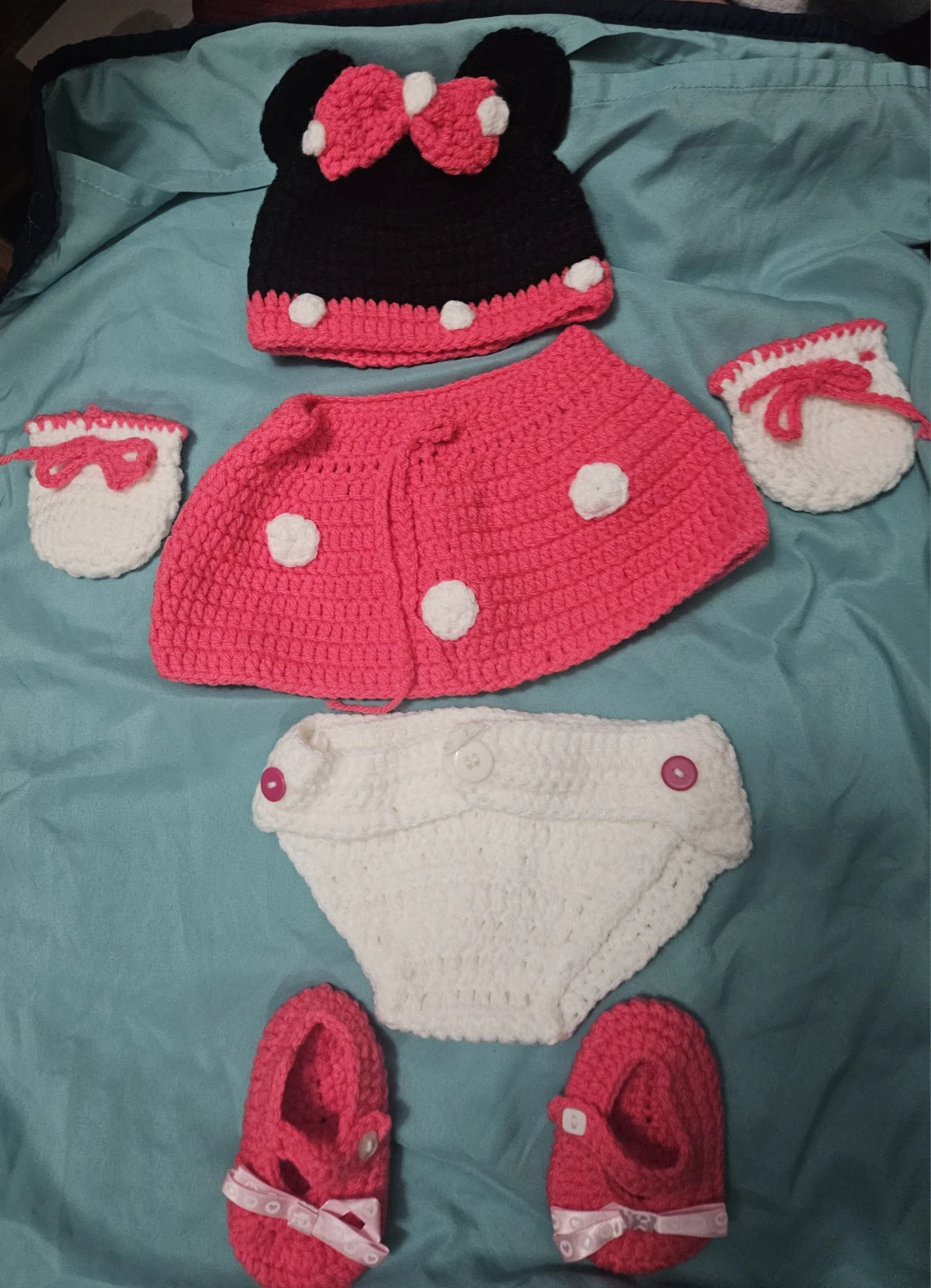 Crocheted Minnie Mouse Inspired Baby Photo Prop Set