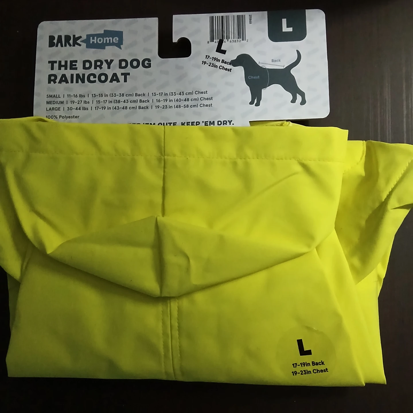 Bark Home The Dry Dog Raincoat - Yellow - Size L