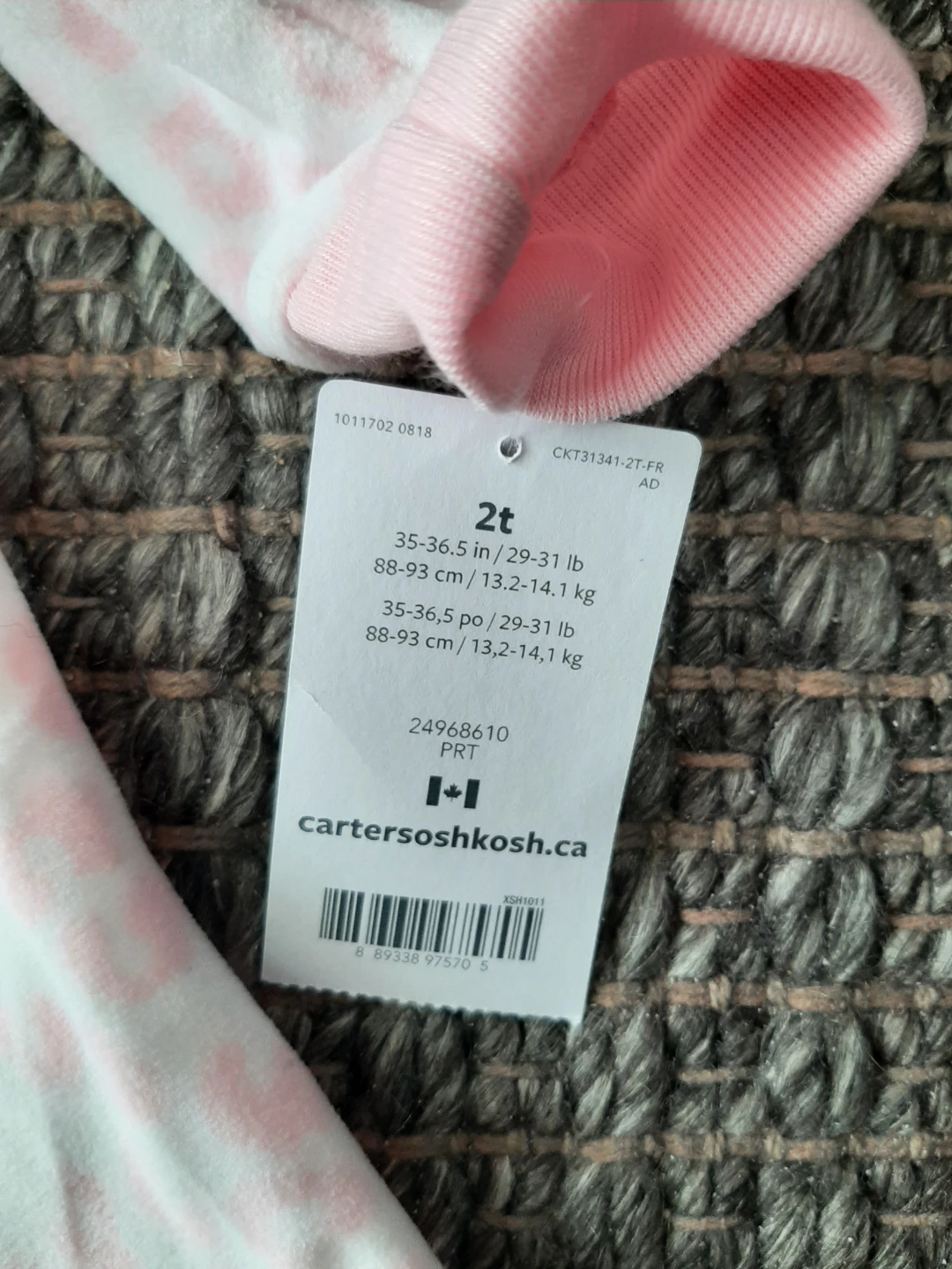 BNWT Carter's 2T Pink Bear Footed Pajamas - photo 2