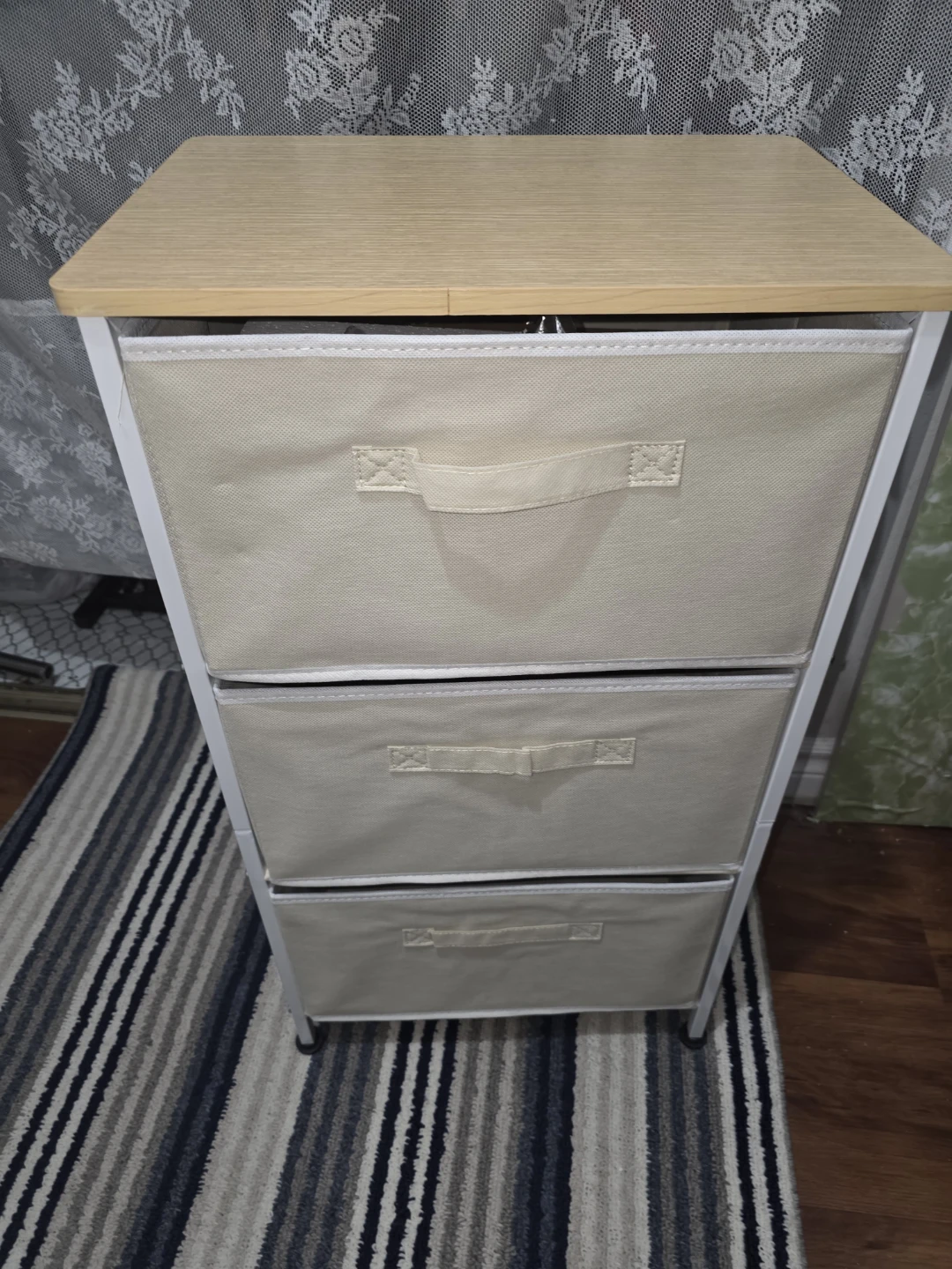 3-Drawer Fabric Storage Unit with Wood Top