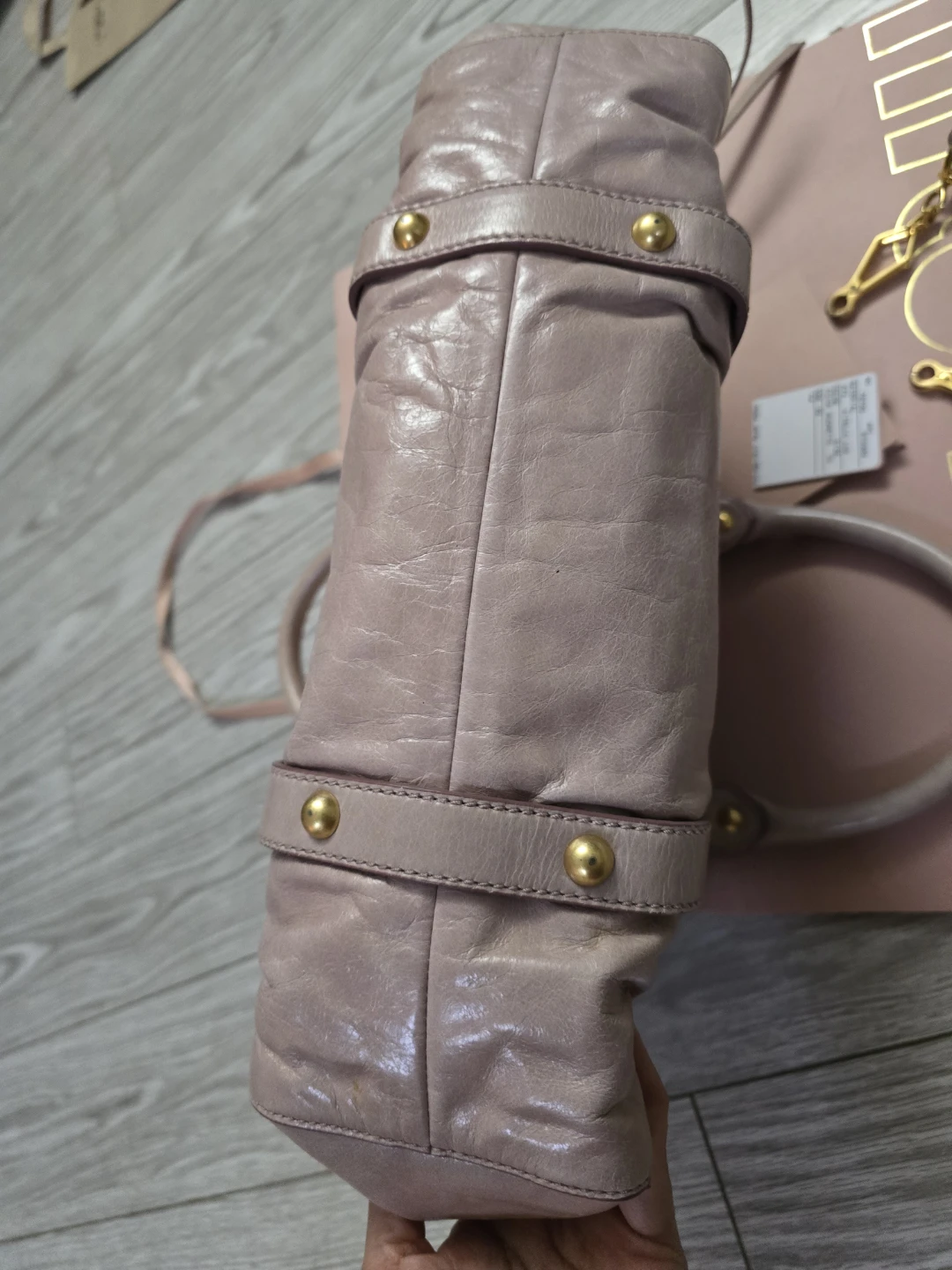 Miu Miu Pink Leather Gathered Tote Bag - photo 4