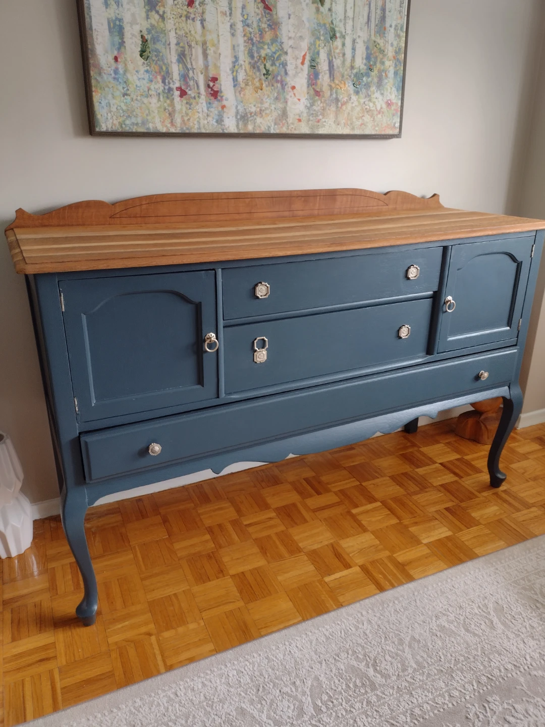 Refurbished Blue Sideboard with Wood Top