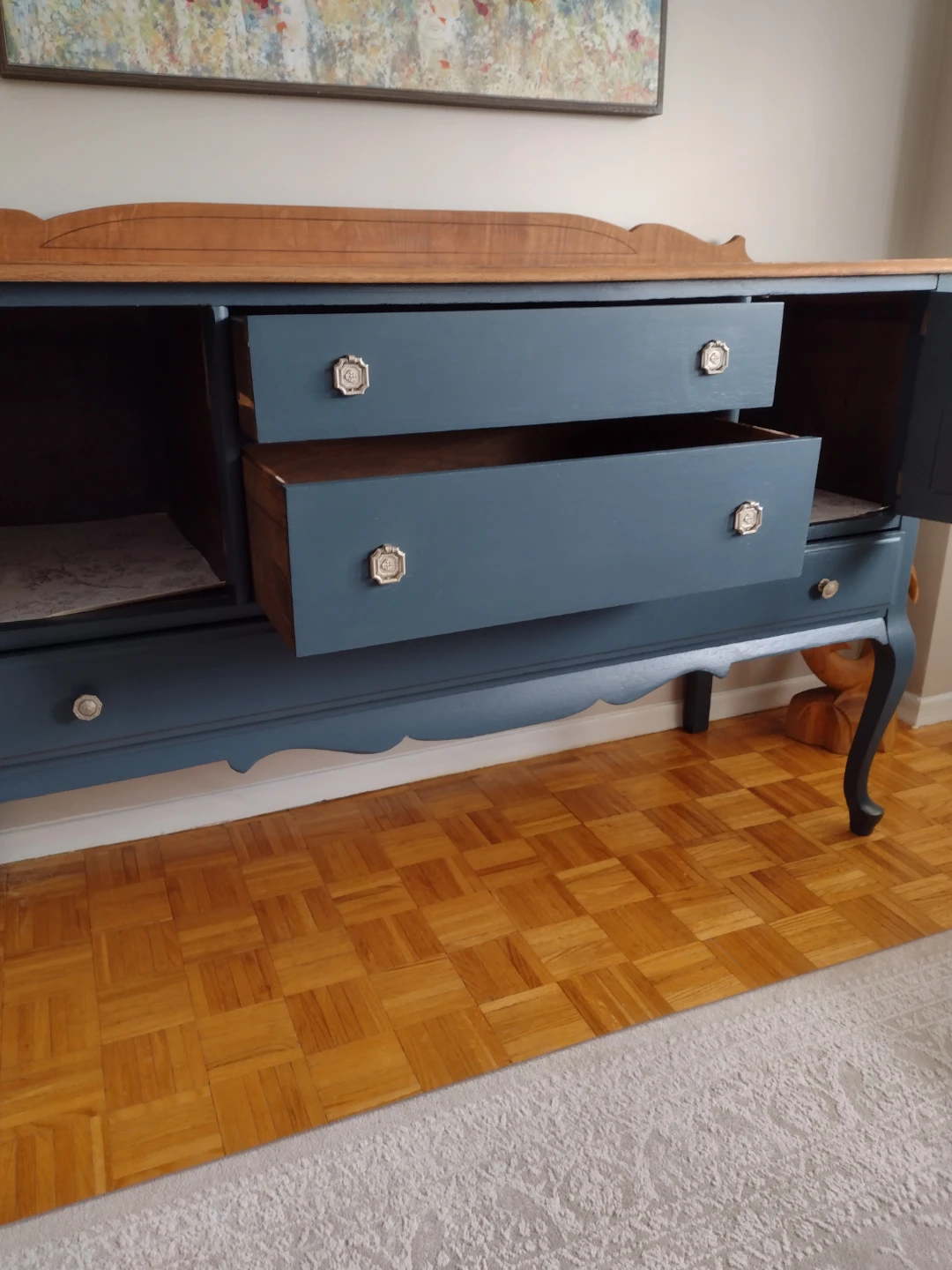 Refurbished Blue Sideboard with Wood Top - photo 2