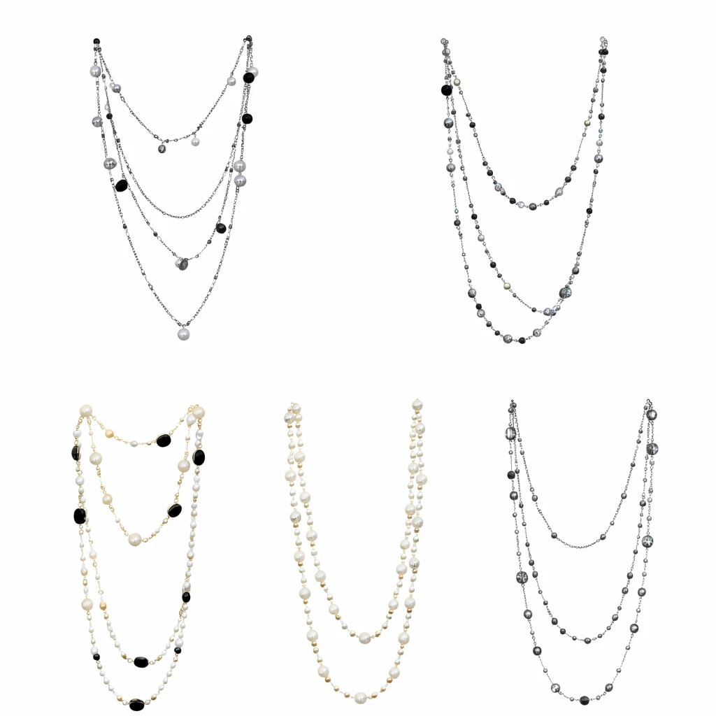 Multi-Layered Faux Pearl & Black Bead Necklace