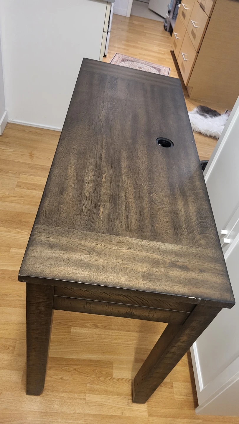 Dark Wood Desk with Cable Hole and Drawer