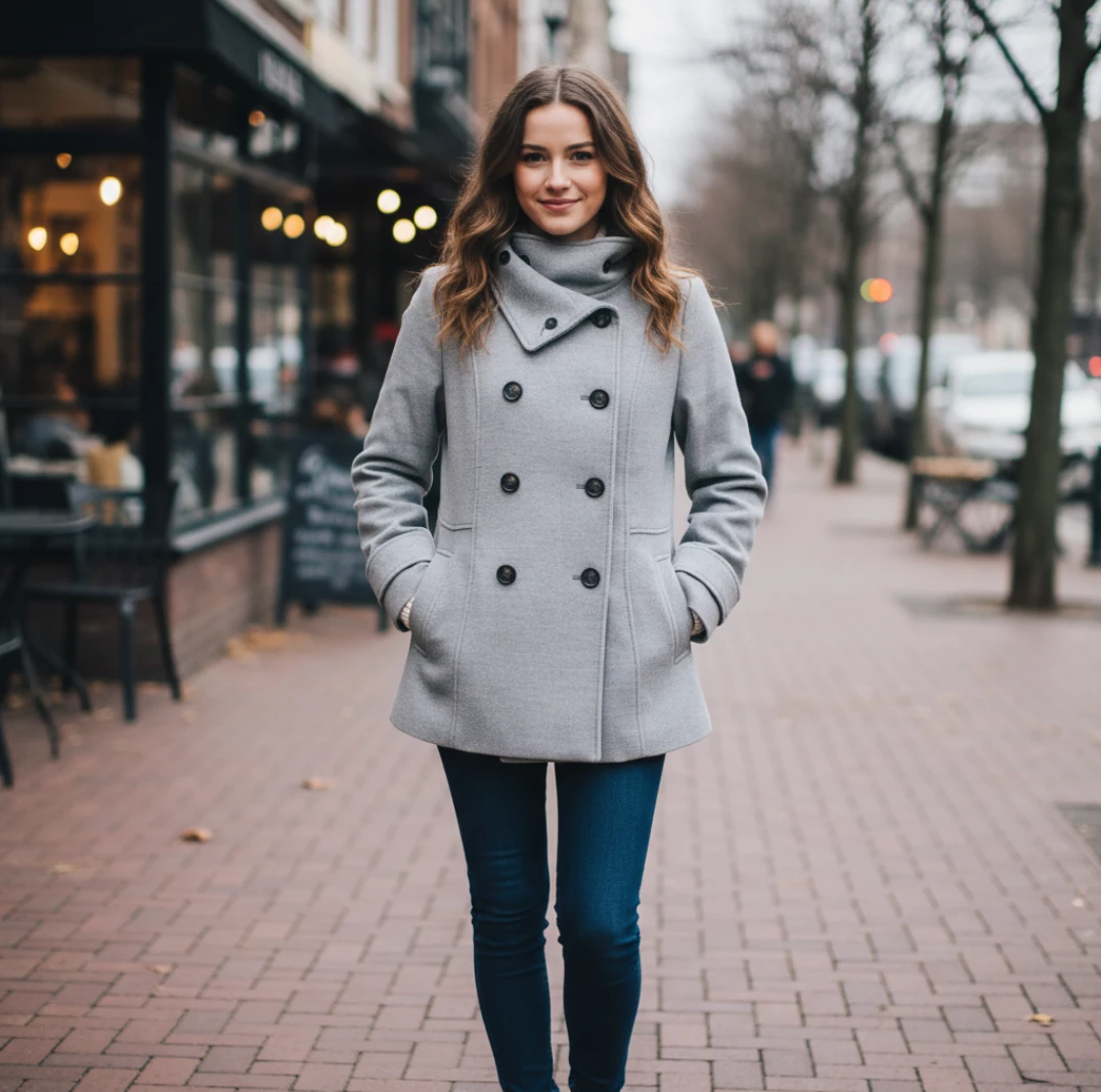H&M Grey Double-Breasted Pea Coat