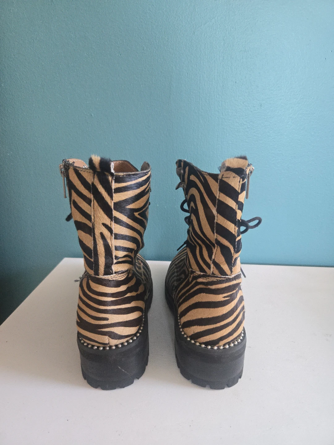 AQUA AQ-JAX Women's Combat Boots Size 6.5 M Zebra Print - photo 5