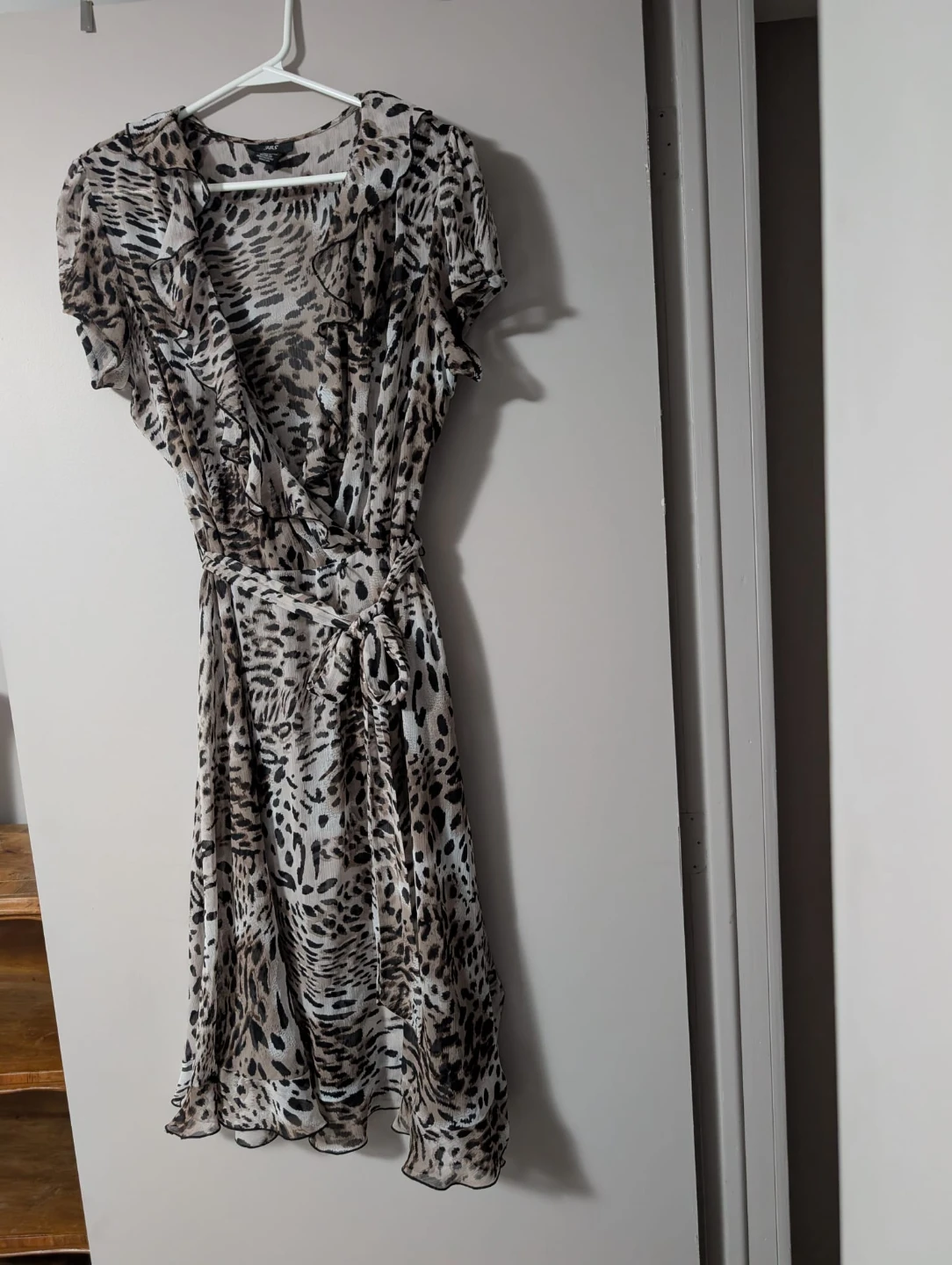 Sheer Leopard Print Ruffle Wrap Dress