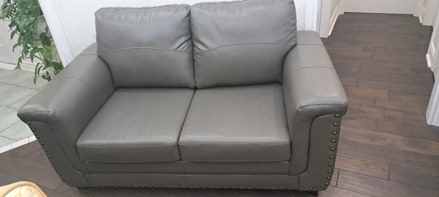 Grey Leather Loveseat and Sofa Set - photo 2