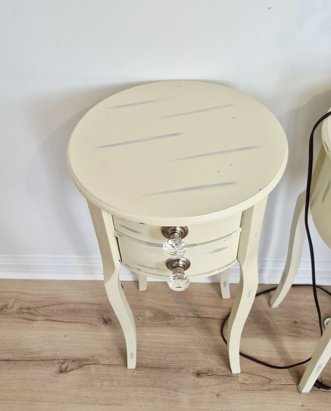 Cream Round Side Table with 2 Drawers