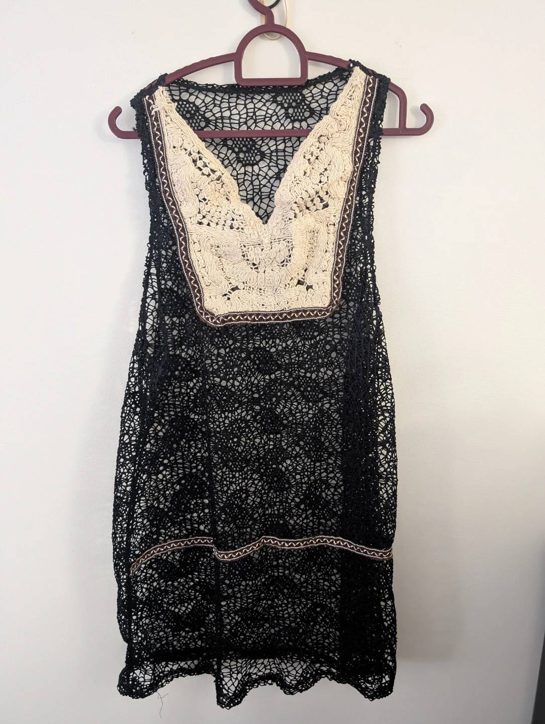 Black Crochet Lace Vest Sheer Cute Design Sexy Revealing Dress 🏆