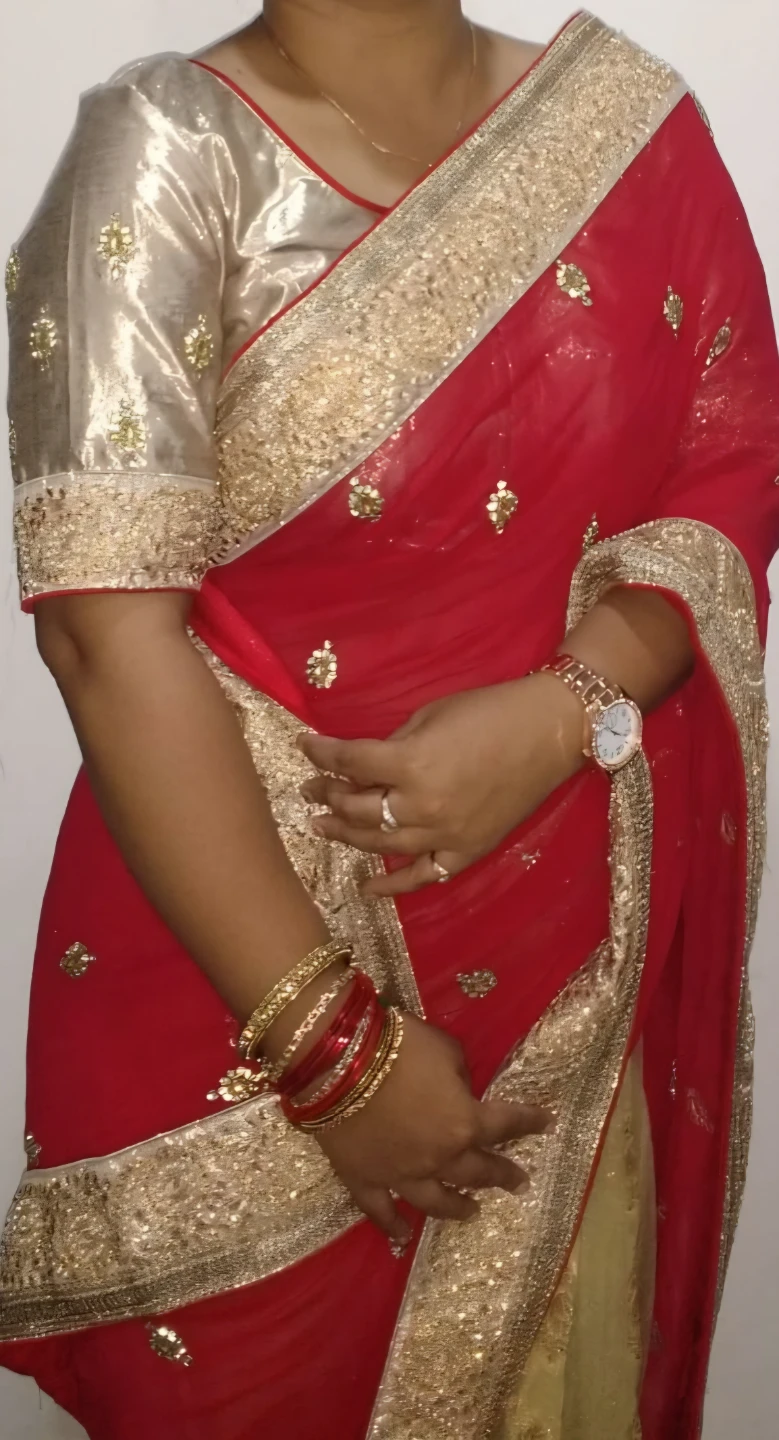 Red Saree with Gold Embellishments