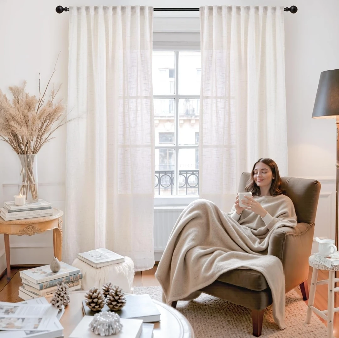 Natural Linen Curtains - Semi Sheer Light Filtering Drapes - photo 2