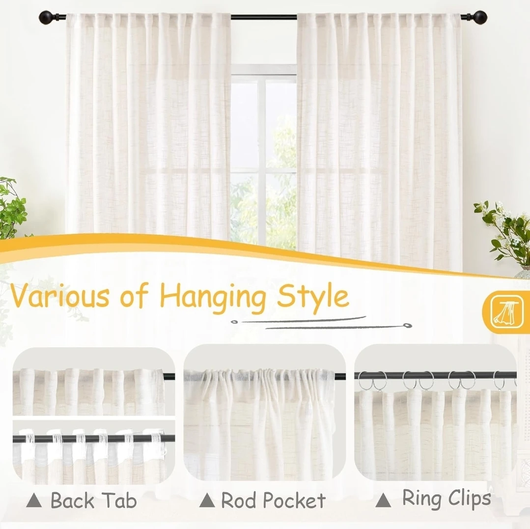 Natural Linen Curtains - Semi Sheer Light Filtering Drapes - photo 5