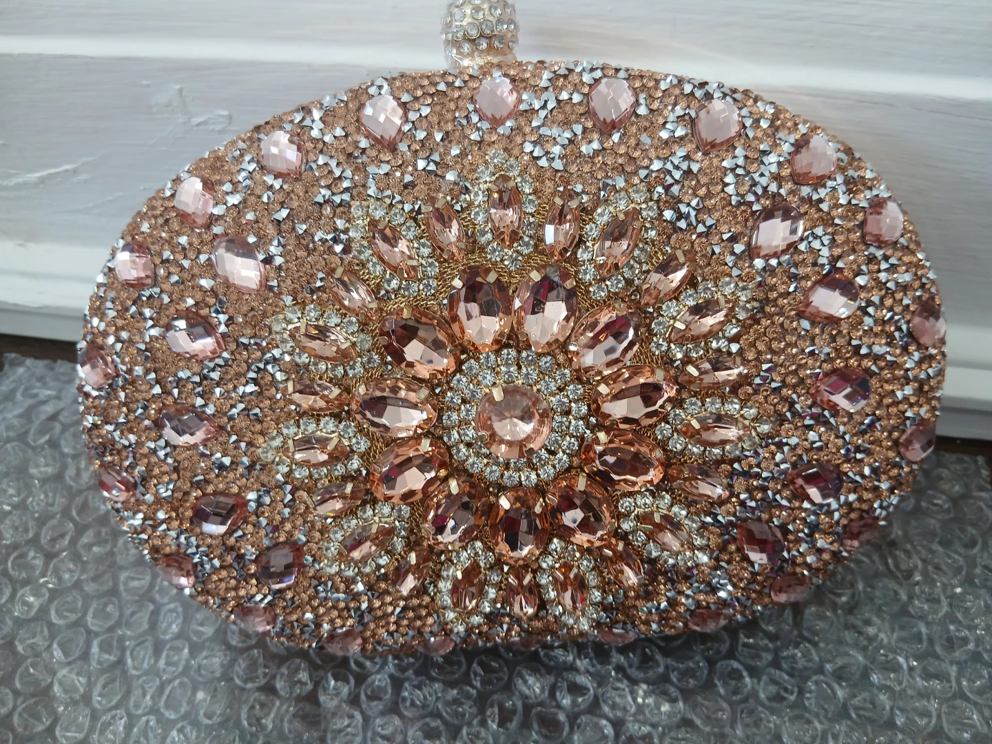 Embellished Rose Gold Evening Clutch Bag